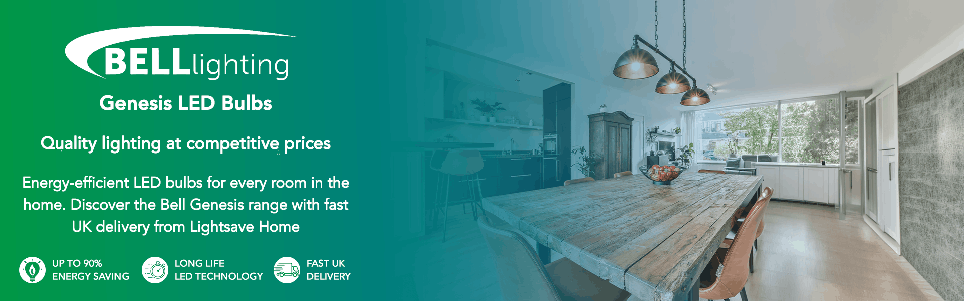 bell genesis category banner with a green gradient overlay on a modern kitchen background