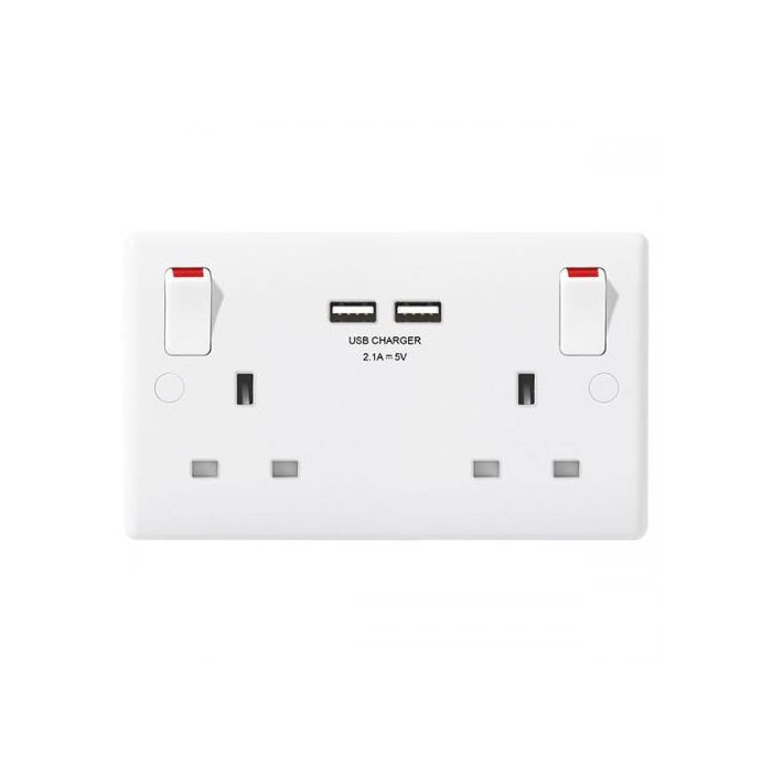 BG Nexus 2G 13A Socket DP c/w 2xUSB - White