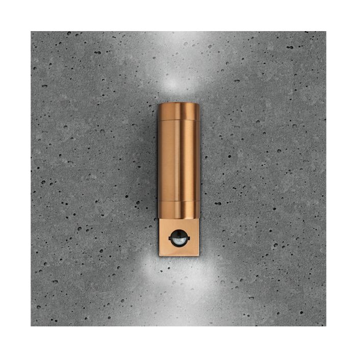 BELL Luna GU10 Up/Down PIR Wall Light - IP54, Copper (lamp not included)