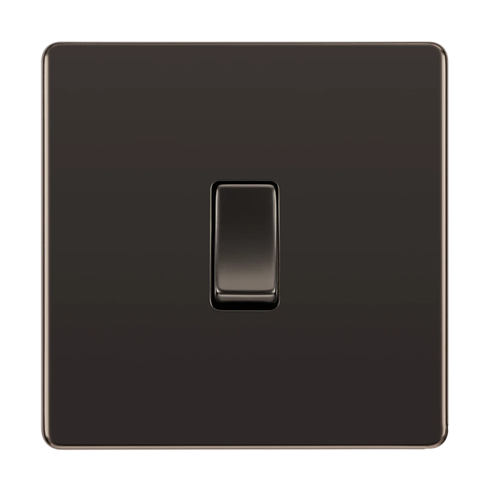 BG Screwless Flatplate Black Nickel Single Switch 20A 16AX 2 Way