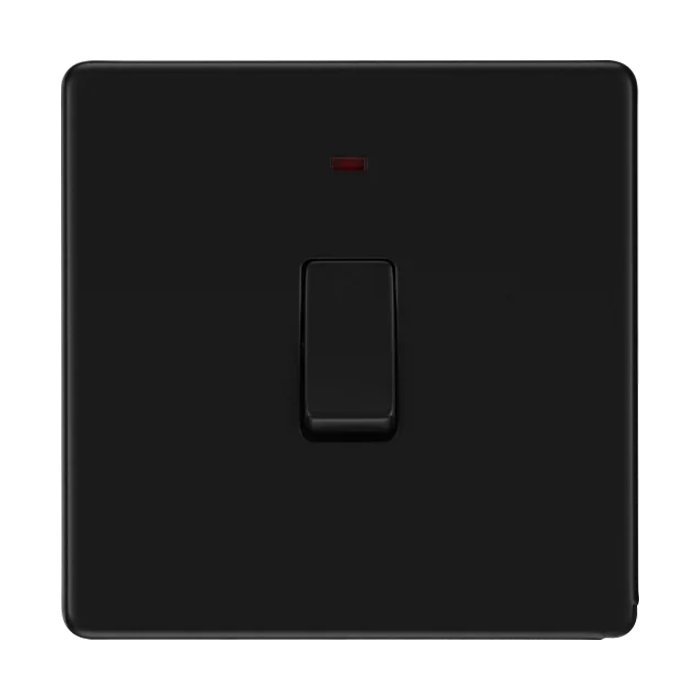 BG Screwless Flatplate Matt Black 1 Gang Switch 20A With Power Indicator