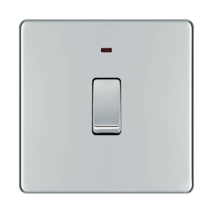 BG Screwless Flatplate Polished Chrome 1 Gang Switch 20A With Power Indicator