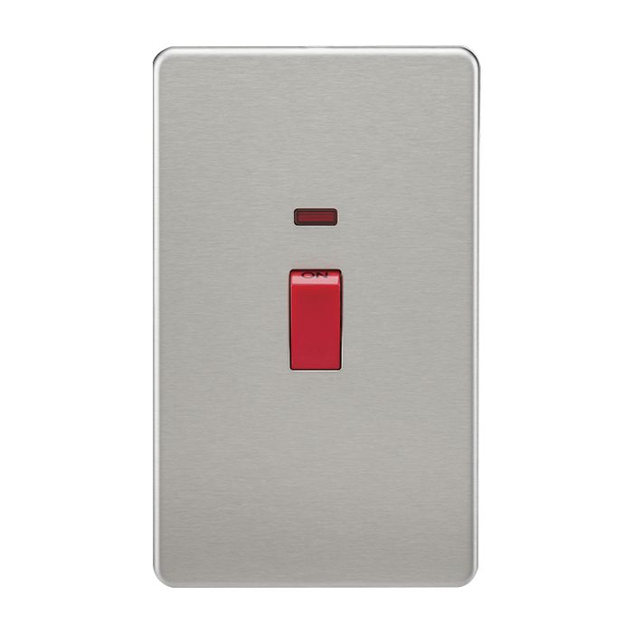 MLA Screwless 45A 2G DP Switch with Neon - Brushed Chrome