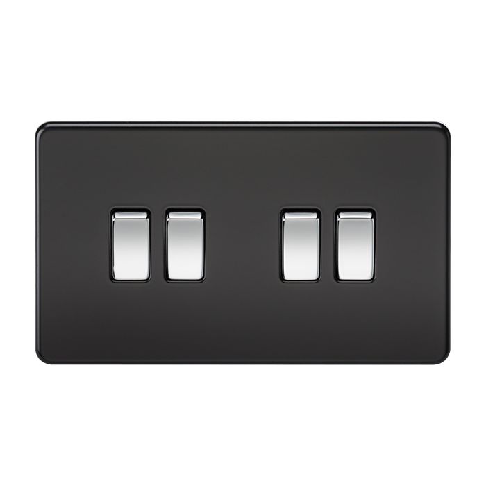 MLA Screwless 10AX 4G 2-Way Switch - Matt Black with Chrome Rocker