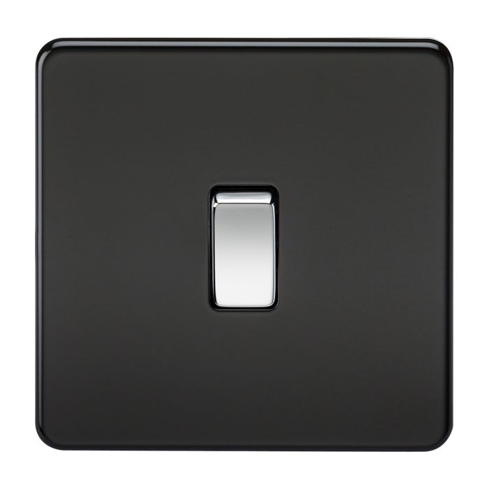 MLA Screwless 20A 1G DP Switch - Matt Black with Chrome Rocker
