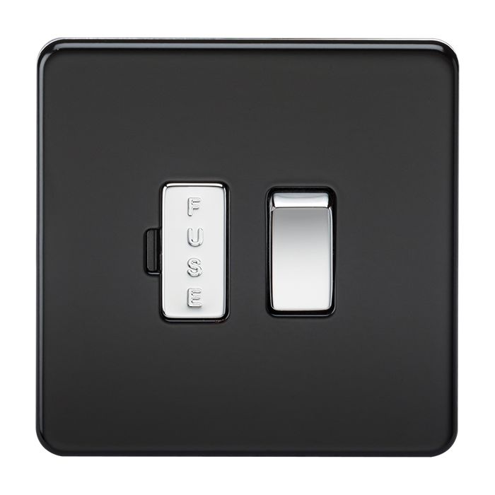 MLA Screwless 13A Switched Fused Spur Unit - Matt Black with Chrome Rocker