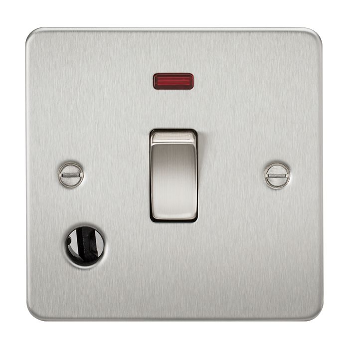 MLA Flat Plate 20A 1G DP switch with neon & flex outlet - brushed chrome