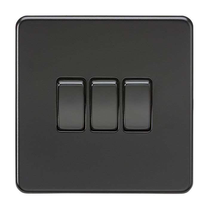 MLA Screwless 10AX 3G 2-Way Switch - Matt Black with Chrome Rocker