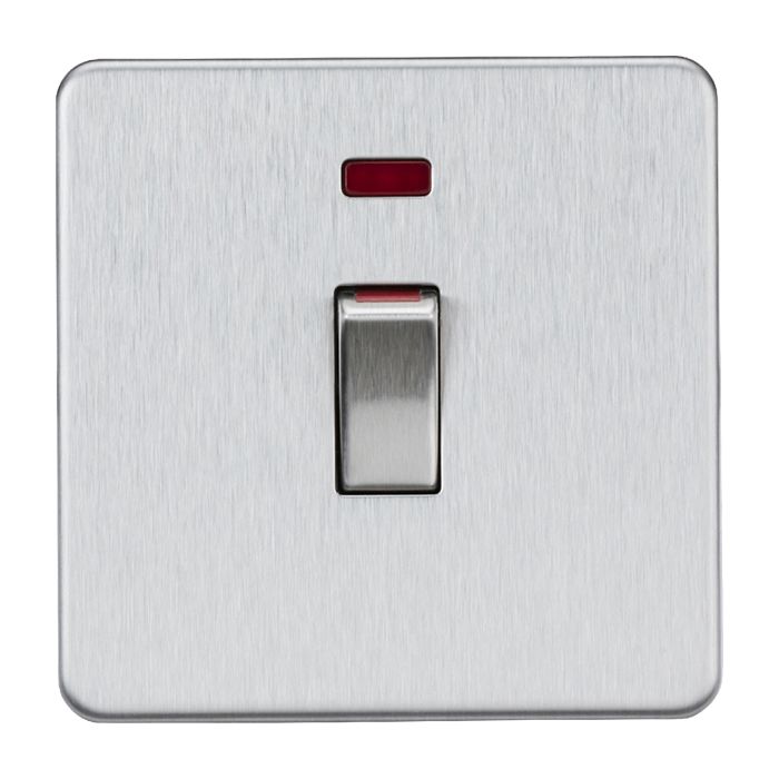MLA Screwless 45A 1G DP Switch with Neon - Brushed Chrome