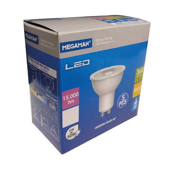 Megaman LED GU10 4.2W Cool White 36D 5 PACK