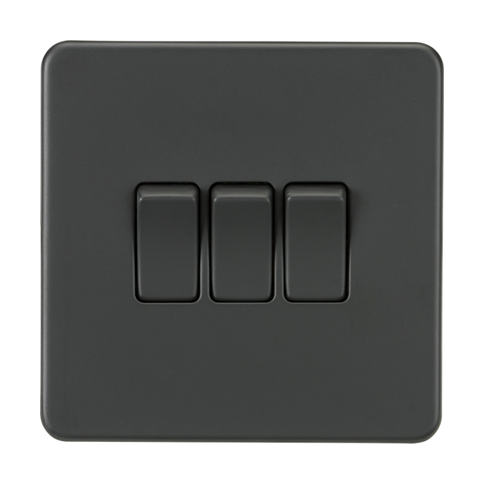 ML Accessories Anthracite 3 Gang 2-Way Screwless Switch