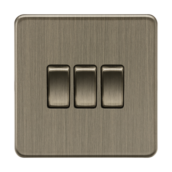 ML Accessories Antique Brass 3 Gang 2-Way Screwless Switch
