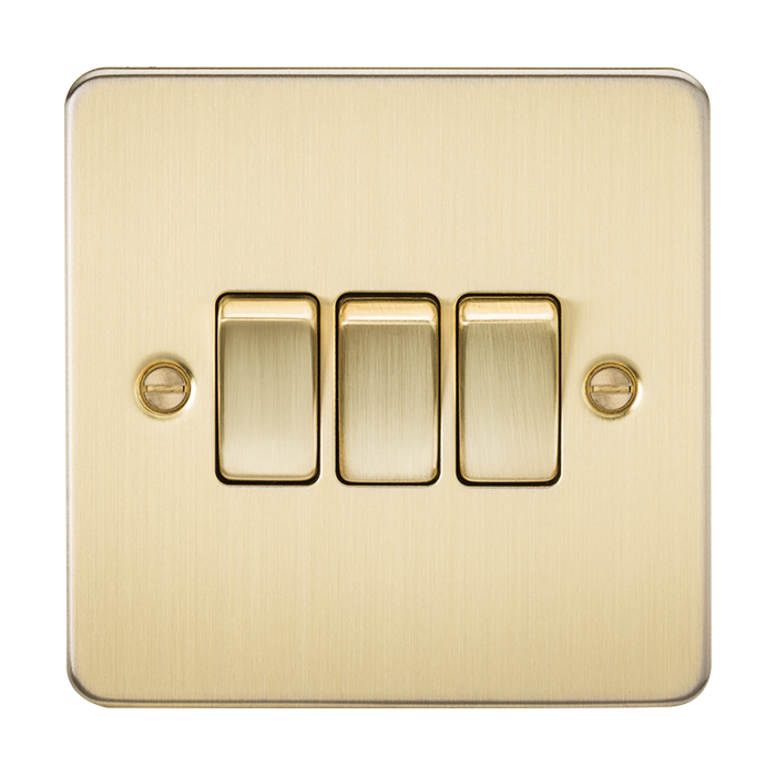 ML Accessories Brushed Brass 3 Gang 2-Way Flat Plate Switc