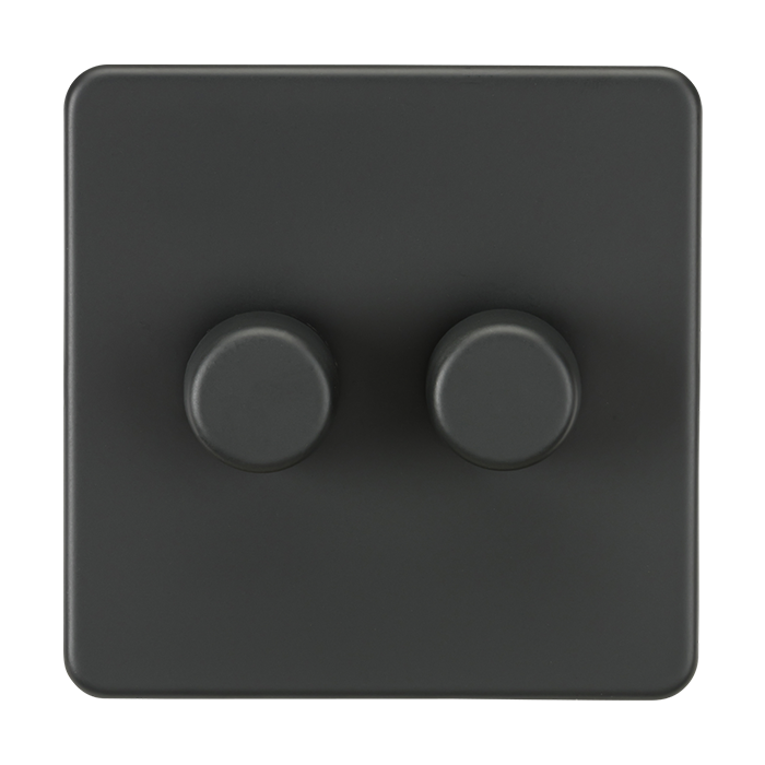 ML Accessories Screwless Anthracite 2 Gang 2-Way 10-200W (5-150W LED) Intelligent Dimmer