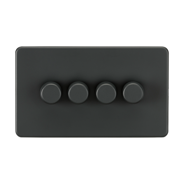 ML Accessories Screwless Anthracite 4 Gang 2-Way 10-200W (5-150W LED) Intelligent Dimmer 