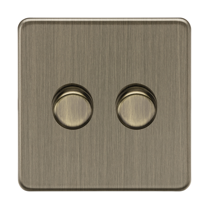ML Accessories Screwless Antique Brass 2 Gang 2-Way 10-200W (5-150W LED) Intelligent Dimmer