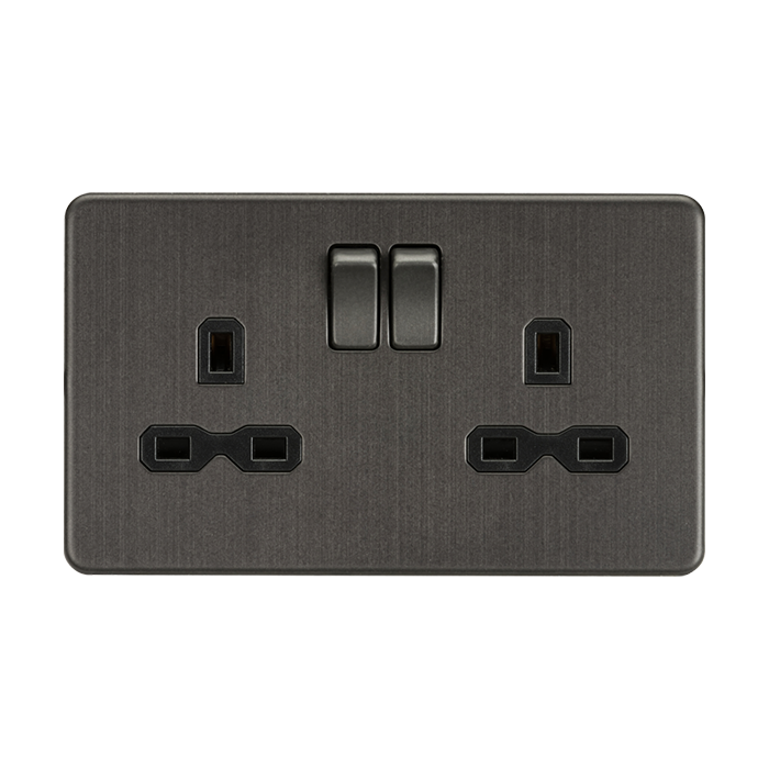 ML Accessories Smoked Bronze 2 Gang Socket With Black Inserts