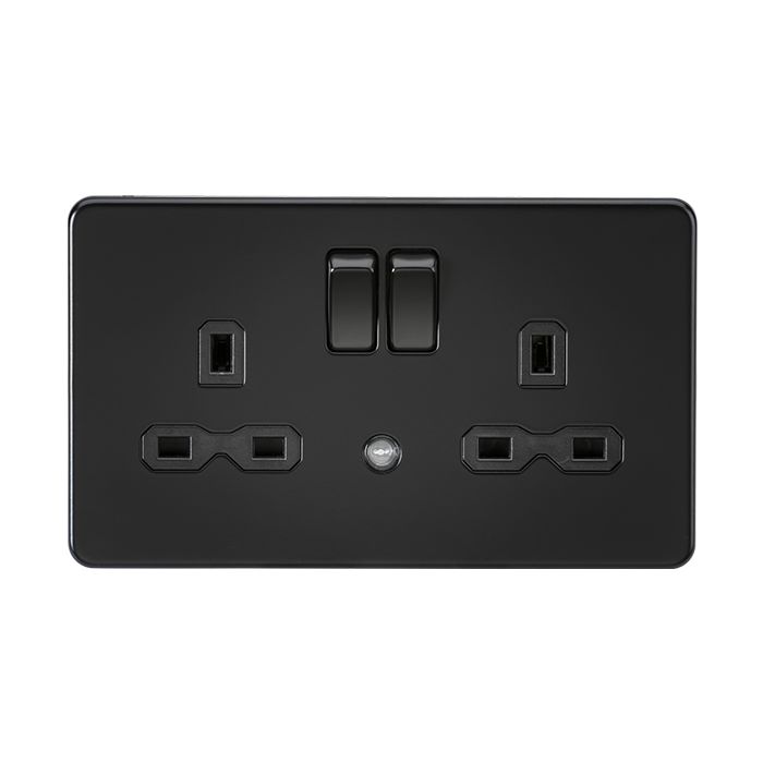 MLA 2 Gang Matt Black Socket With Built In Night Light