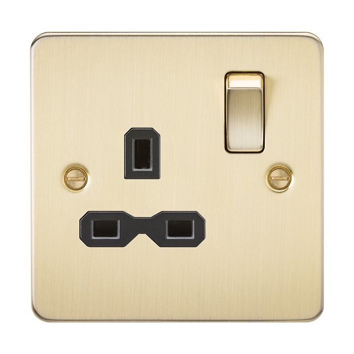 MLA Brushed Brass 1 Gang Socket With Black Inserts