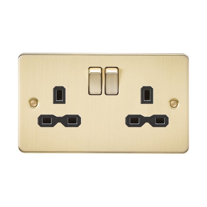 MLA Brushed Brass 2 Gang Socket With Black Inserts