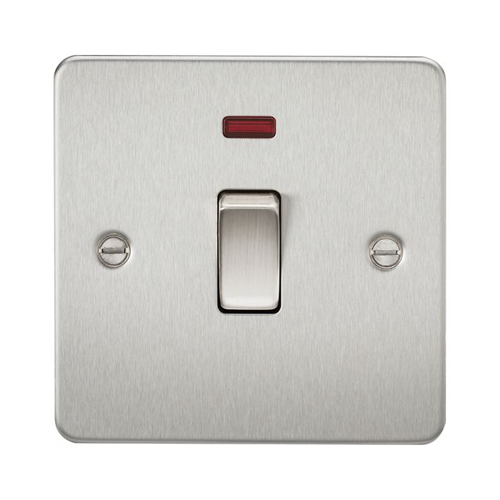 MLA Flat Plate 20A 1G DP switch with neon - brushed chrome