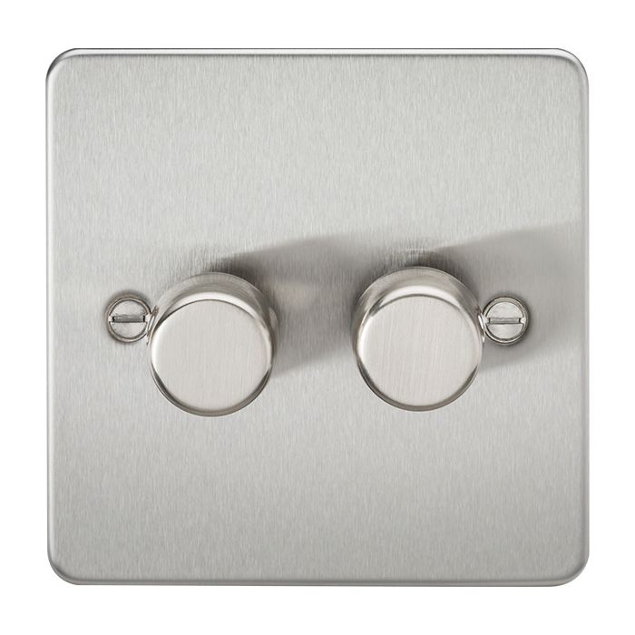 MLA Knightsbridge Flat Plate 2 Gang 2 way 10-200W (5-150W LED) Trailing Edge Dimmer Brushed Chrome