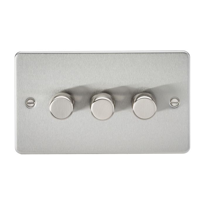 MLA Knightsbridge Flat Plate 3 Gang 2 way 10-200W (5-150W LED) Trailing Edge Dimmer Brushed Chrome