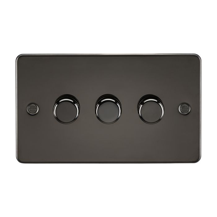 MLA Knightsbridge Flat Plate 3 Gang 2 way 10-200W (5-150W LED) Intelligent Dimmer Gunmetal