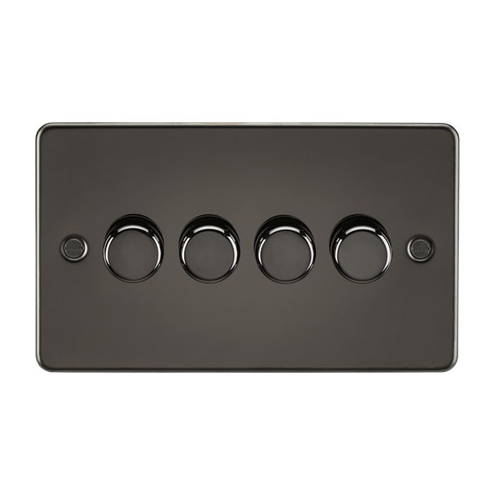 MLA Knightsbridge Flat Plate 4 Gang 2 way 10-200W (5-150W LED) Trailing Edge Dimmer Gunmetal 