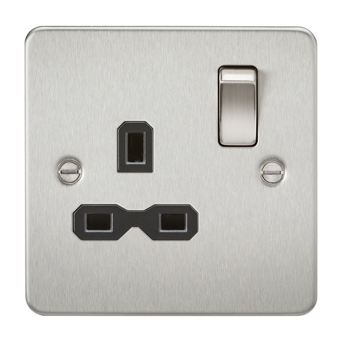 MLA-Knightsbridge Flat Plate Socket 1 Gang  Brushed Chrome  with Black Insert 