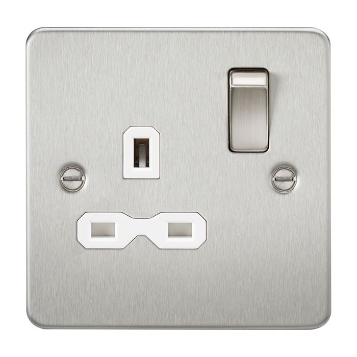 MLA-Knightsbridge Flat Plate Socket 1 Gang  Brushed Chrome  with White Insert