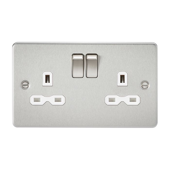 MLA-Knightsbridge Flat Plate Socket 2 Gang  Brushed Chrome  with White Insert 