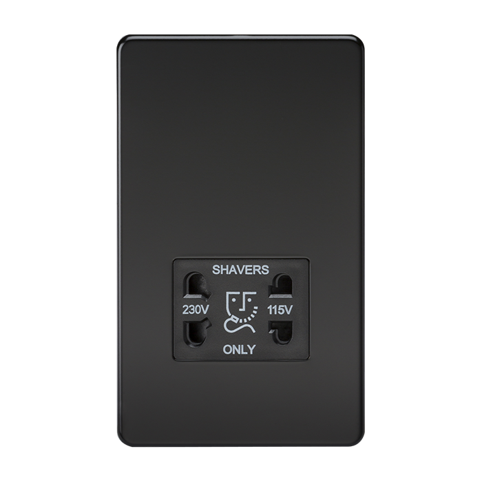 MLA Knightsbridge Matt Black Dual Voltage Shaver Socket 