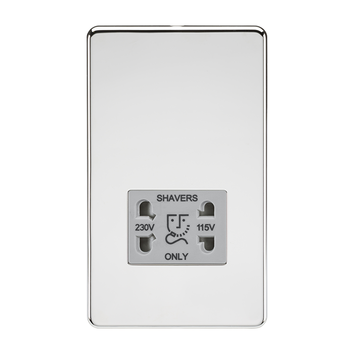 MLA Knightsbridge Polished Chrome Dual Voltage Shaver Socket with Grey Insert