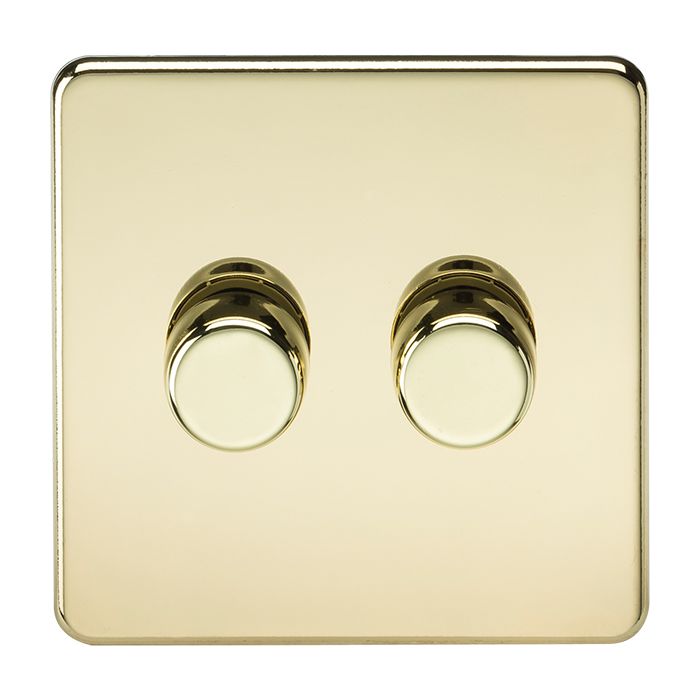 MLA Knightsbridge Screwless 2 Gang 2-way 10-200W (5-150W LED) Intelligent Dimmer Polished Brass 