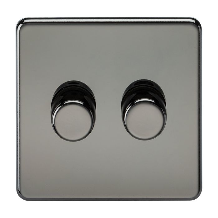 MLA Knightsbridge Screwless 2 Gang 2-way 10-200W (5-150W LED) Intelligent Dimmer Black Nickel | Lightsave