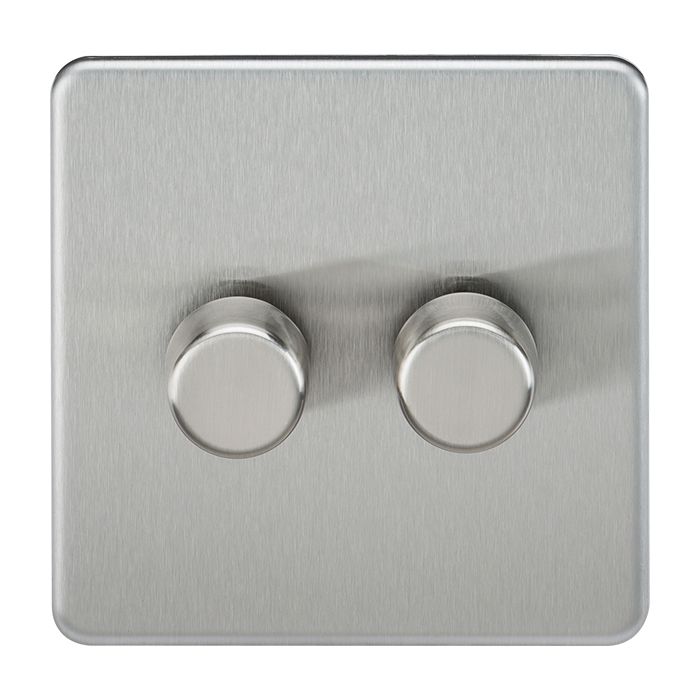MLA Knightsbridge Screwless 2 Gang 2-way 10-200W (5-150W LED) Intelligent Dimmer Brushed Chrome