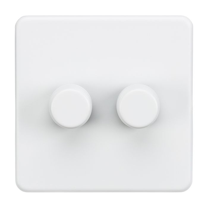 MLA Knightsbridge Screwless 2 Gang 2-way 10-200W (5-150W LED) Intelligent Dimmer Matt White