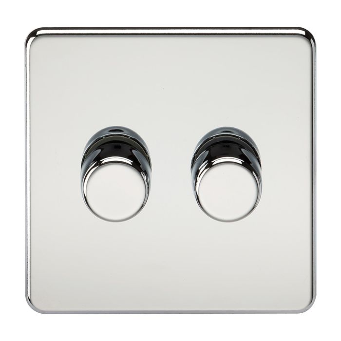 MLA Knightsbridge Screwless 2 Gang 2-way 10-200W (5-150W LED) Intelligent Dimmer Polished Chrome 