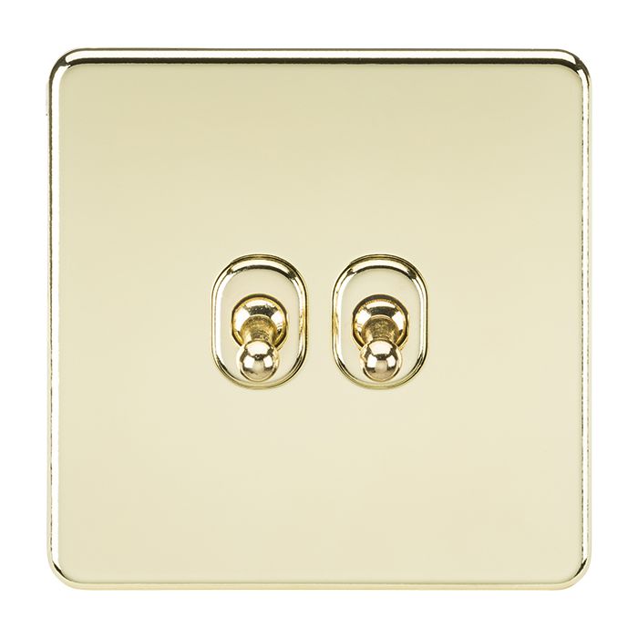 MLA-Knightsbridge Screwless 2 Gang 2 Way Toggle Switch Polished Brass