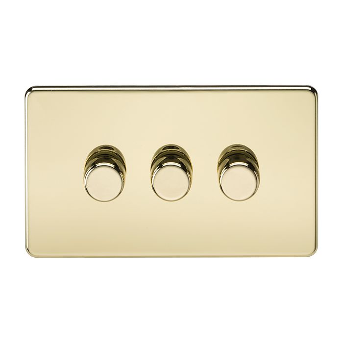 MLA Knightsbridge Screwless 3 Gang 2-way 10-200W (5-150W LED) Intelligent Dimmer Polished Brass