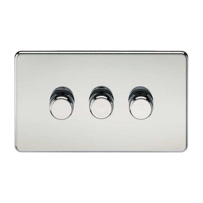 MLA Knightsbridge Screwless 3 Gang 2-way 10-200W (5-150W LED) Intelligent Dimmer Polished Chrome 