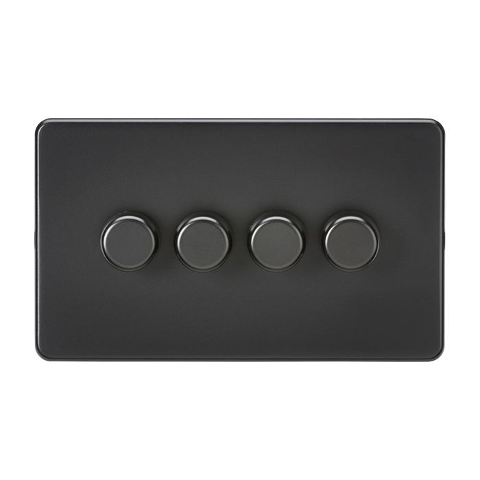 MLA Knightsbridge Screwless 4 Gang 2-way 10-200W (5-150W LED) Intelligent Dimmer Matt Black