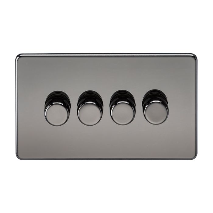 MLA Knightsbridge Screwless 4 Gang 2-way 10-200W (5-150W LED) Trailing Edge Dimmer Black Nickel 