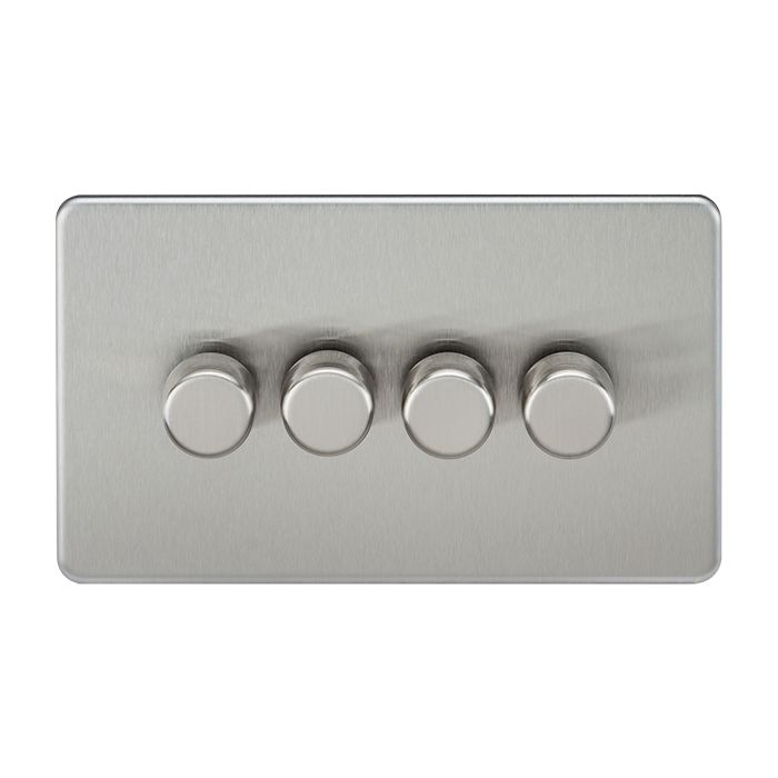 MLA Knightsbridge Screwless 4 Gang 2-way 10-200W (5-150W LED) Trailing Edge Dimmer Brushed Chrome