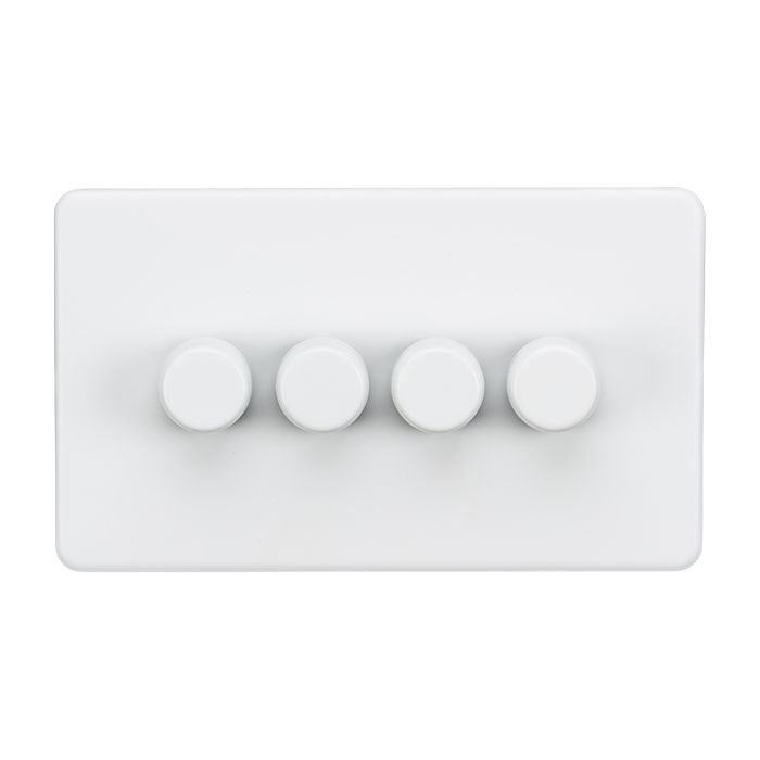 MLA Knightsbridge Screwless 4 Gang 2-way 10-200W (5-150W LED) Intelligent Dimmer Matt White