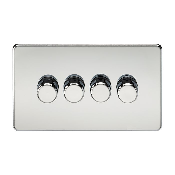 MLA Knightsbridge Screwless 4 Gang 2-way 10-200W (5-150W LED) Intelligent Dimmer Polished Chrome