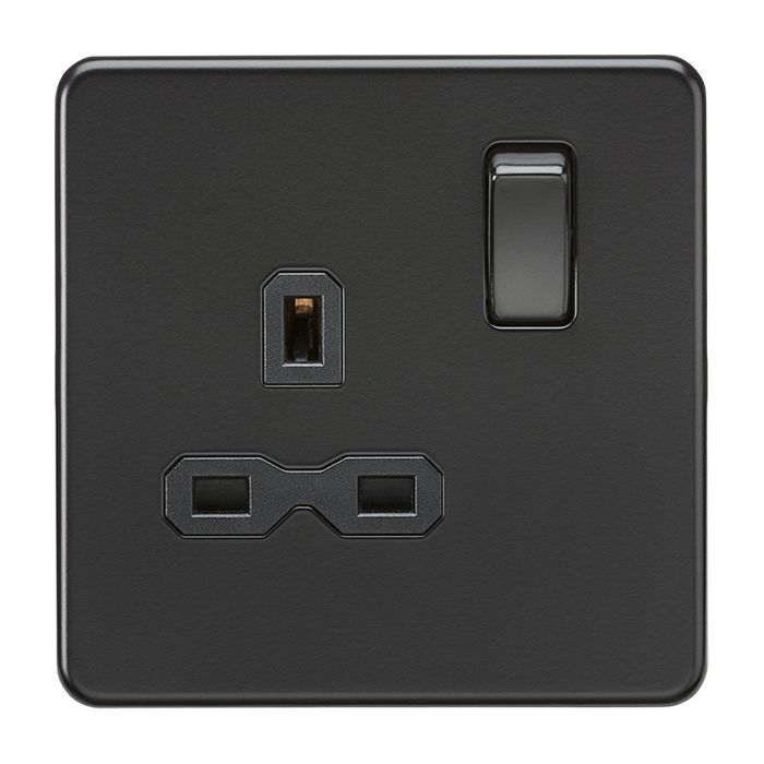 MLA-Knightsbridge Screwless Socket 1 Gang  Matt Black  with Black Insert 