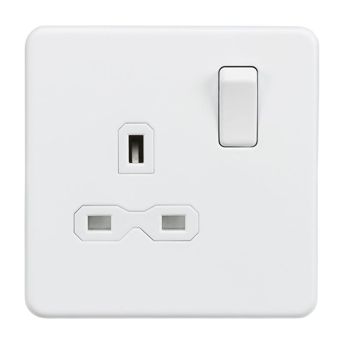 MLA-Knightsbridge Screwless Socket 1 Gang  Matt White  with White Insert 