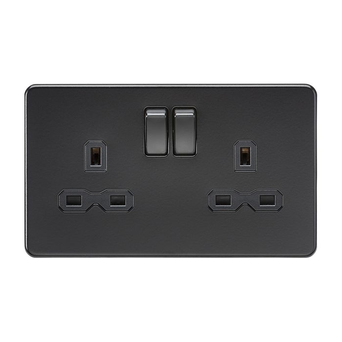 MLA-Knightsbridge Screwless Socket 2 Gang  Matt Black  with Black Insert 